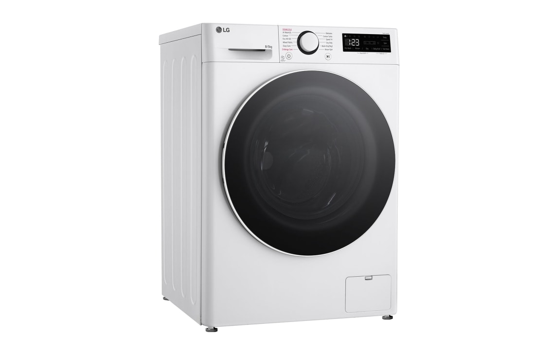 LG Slim 8 kg / 5 kg Kombinert vaskemaskin/tørketrommel(Hvit) - Steam, Energiklasse A/E, AI DD™, Smart Diagnosis™, 47,5cm dybde, Left View, P2Y5PRP0W, thumbnail 10