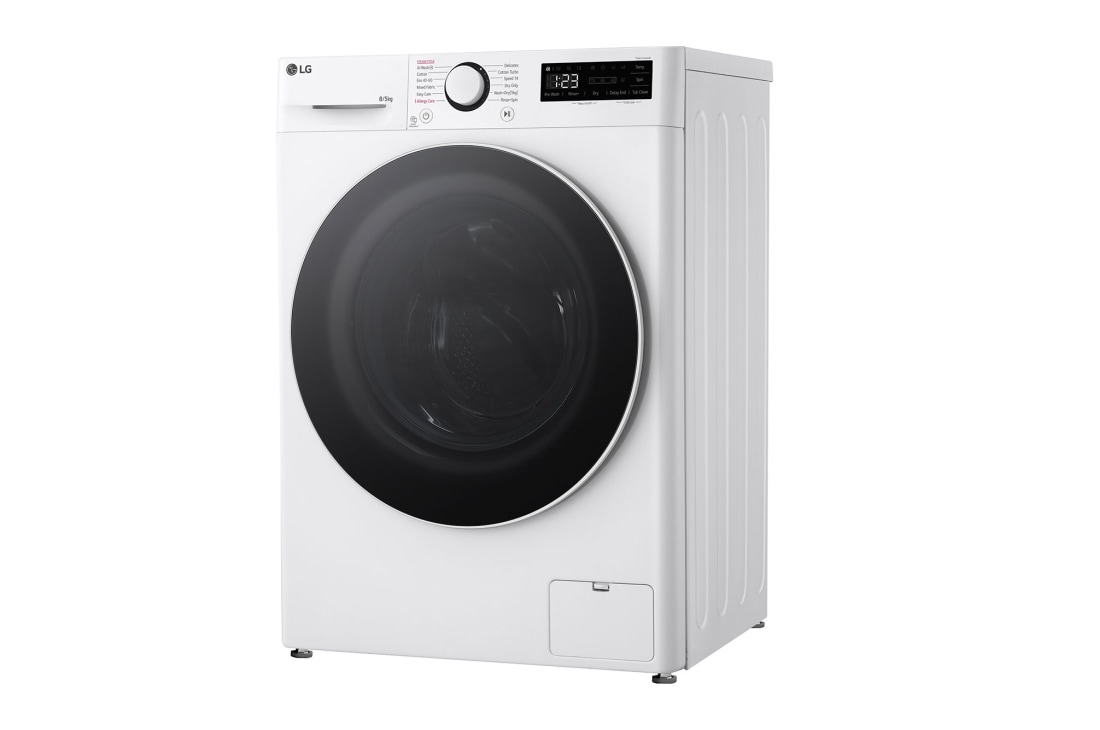 LG Slim 8 kg / 5 kg Kombinert vaskemaskin/tørketrommel(Hvit) - Steam, Energiklasse A/E, AI DD™, Smart Diagnosis™, 47,5cm dybde, Right view, P2Y5PRP0W, thumbnail 12
