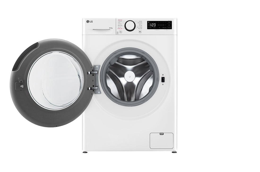 LG 9kg / 6 kg Kombinert vaskemaskin/tørketrommel(Hvit) - Steam, Energiklasse A/D, AI DD™, Smart Diagnosis™, Front view with door open, P4Y5VRP6W, thumbnail 2