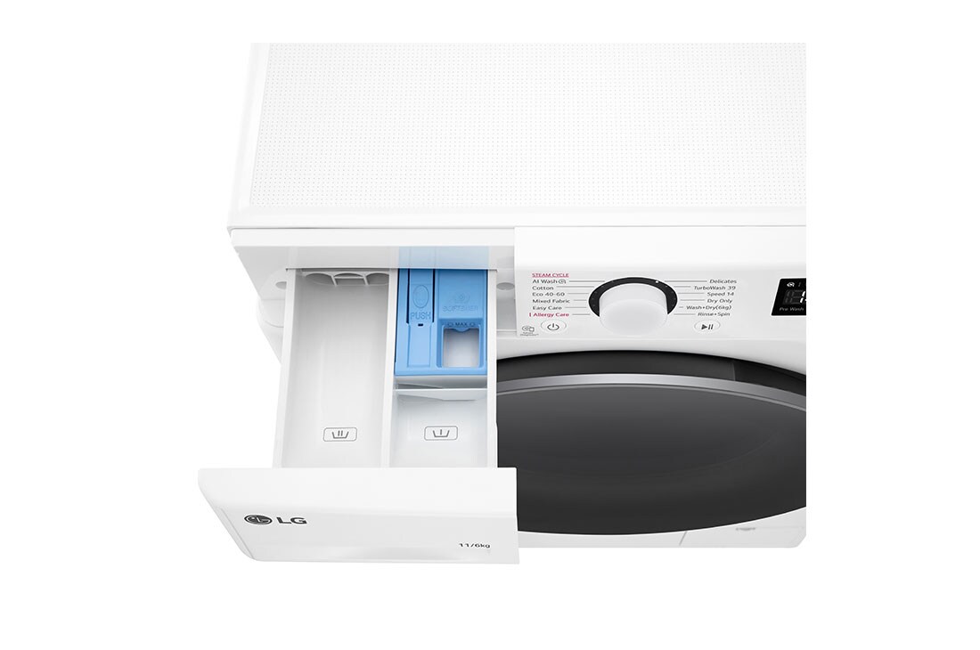 LG 11 kg / 6 kg Kombinert vaskemaskin/tørketrommel(Hvit) - Steam, Energiklasse A/D, TurboWash™ 360, AI DD™, Smart Diagnosis™, Top Drawer open, F4Y5ERP1WY, thumbnail 7