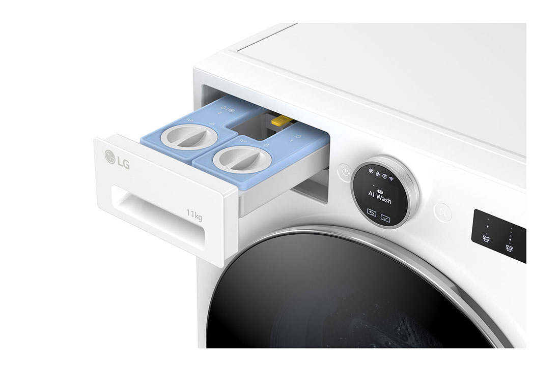 LG 9 kg Vaskemaskin(Essence White) - Energiklasse A, LCD-panel, Auto Dose, TurboWash360™, AI DD™, Smart Diagnosis™ med Wi-Fi, Detergent port open, F4X7509TWS, thumbnail 6