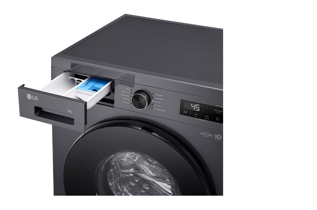 LG 8 kg Vaskemaskin(Essence Black) - Steam, Energiklasse A, 6 Motion DD, Smart Diagnosis™ med Wi-Fi, TopRightDrawerOpen, F4X1008NMB, thumbnail 10