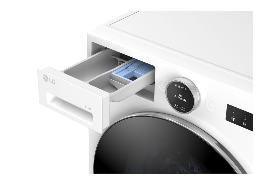 LG 11 kg Vaskemaskin(Essence White) - Energiklasse A, LCD-panel, TurboWash360™, AI DD™, Smart Diagnosis™ med Wi-Fi, drawer open, F4X7011TWS, thumbnail 5