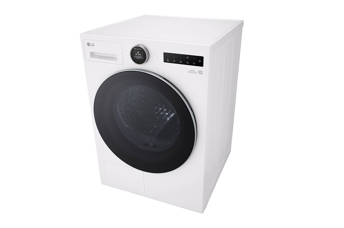 LG 9-kg DUAL Inverter Heat Pump™ Tørketrommel med Eco Hybrid™og Varmepumpeteknologi, slight right view, RHX7009TWS, thumbnail 13