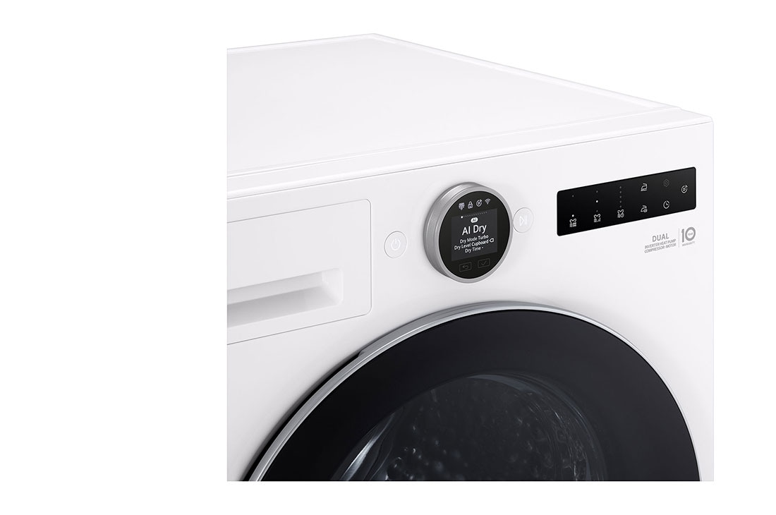 LG 9-kg DUAL Inverter Heat Pump™ Tørketrommel med Eco Hybrid™og Varmepumpeteknologi, top view, RHX7009TWS, thumbnail 4