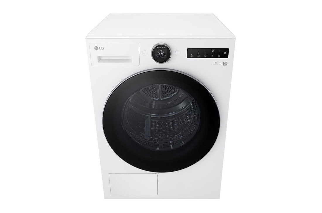 LG 9-kg DUAL Inverter Heat Pump™ Tørketrommel med Eco Hybrid™og Varmepumpeteknologi, front view, RHX7009TWS, thumbnail 10