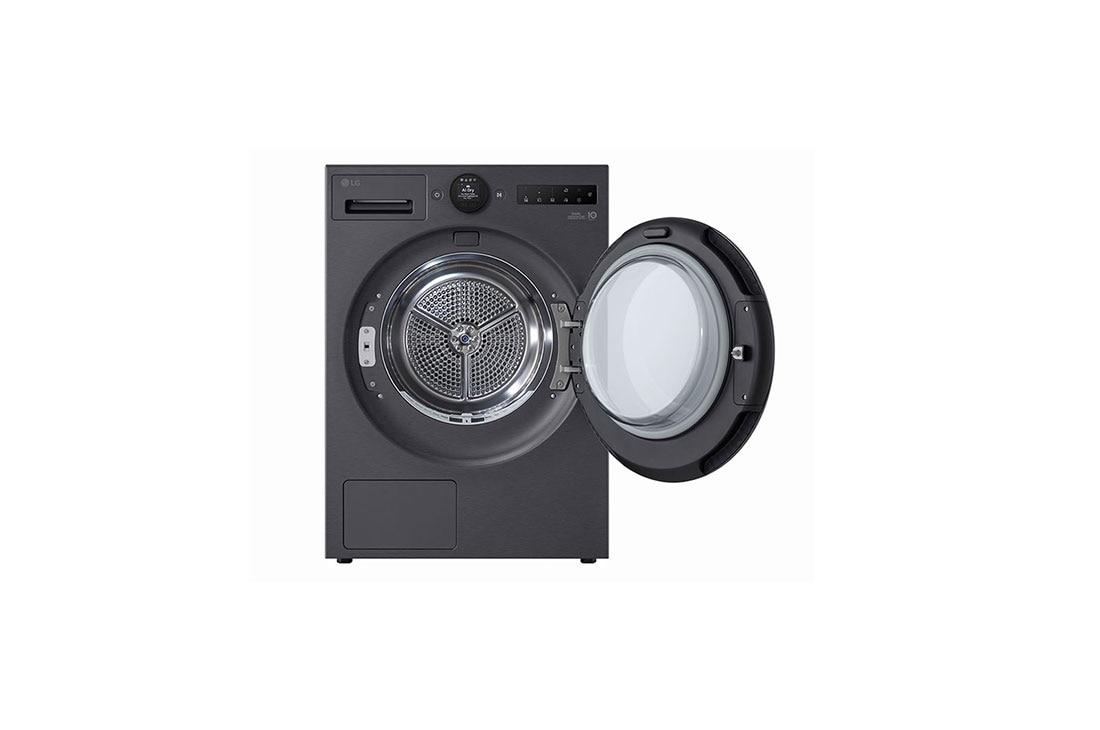 LG  9 kg Tørketrommel (Essence Black) - Energiklasse A+++, LCD-panel, DUAL Inverter Heat Pump™ og Smart Diagnosis™ med Wi-Fi, front open view, RHX7009TBB, thumbnail 3