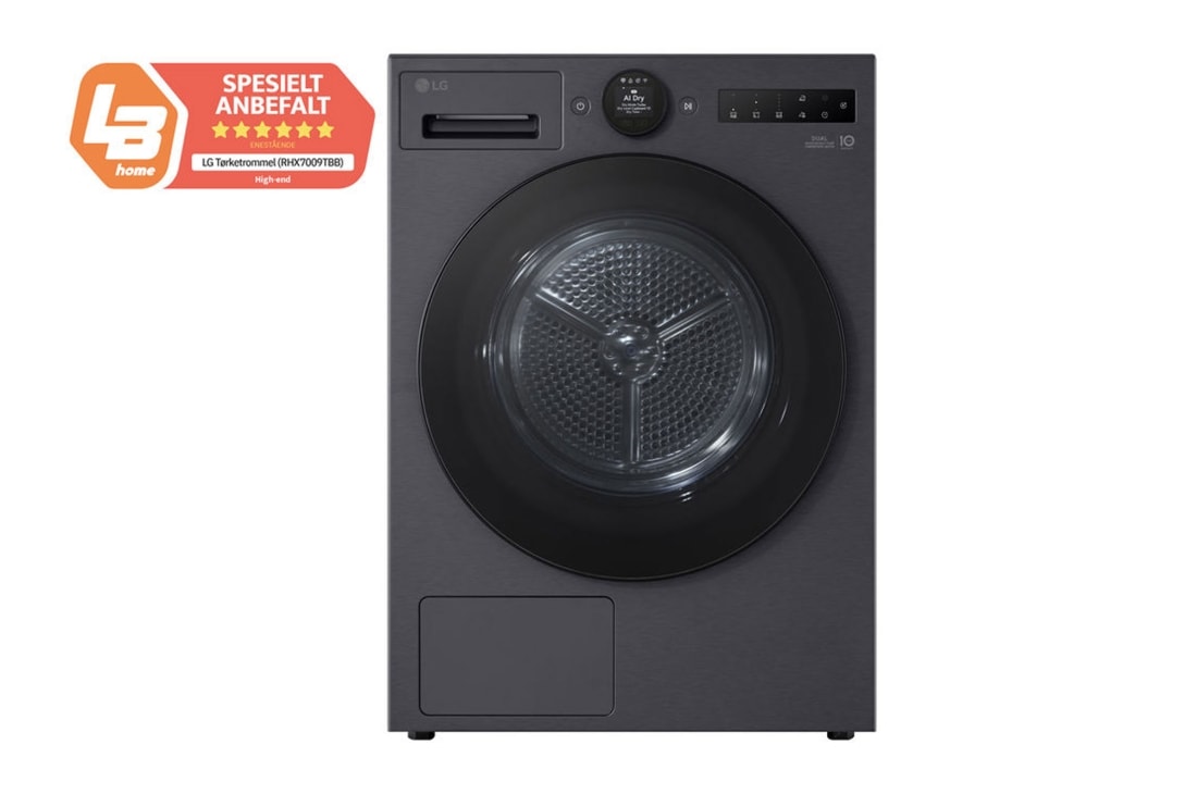 LG  9 kg Tørketrommel (Essence Black) - Energiklasse A+++, LCD-panel, DUAL Inverter Heat Pump™ og Smart Diagnosis™ med Wi-Fi, RHX7009TBB