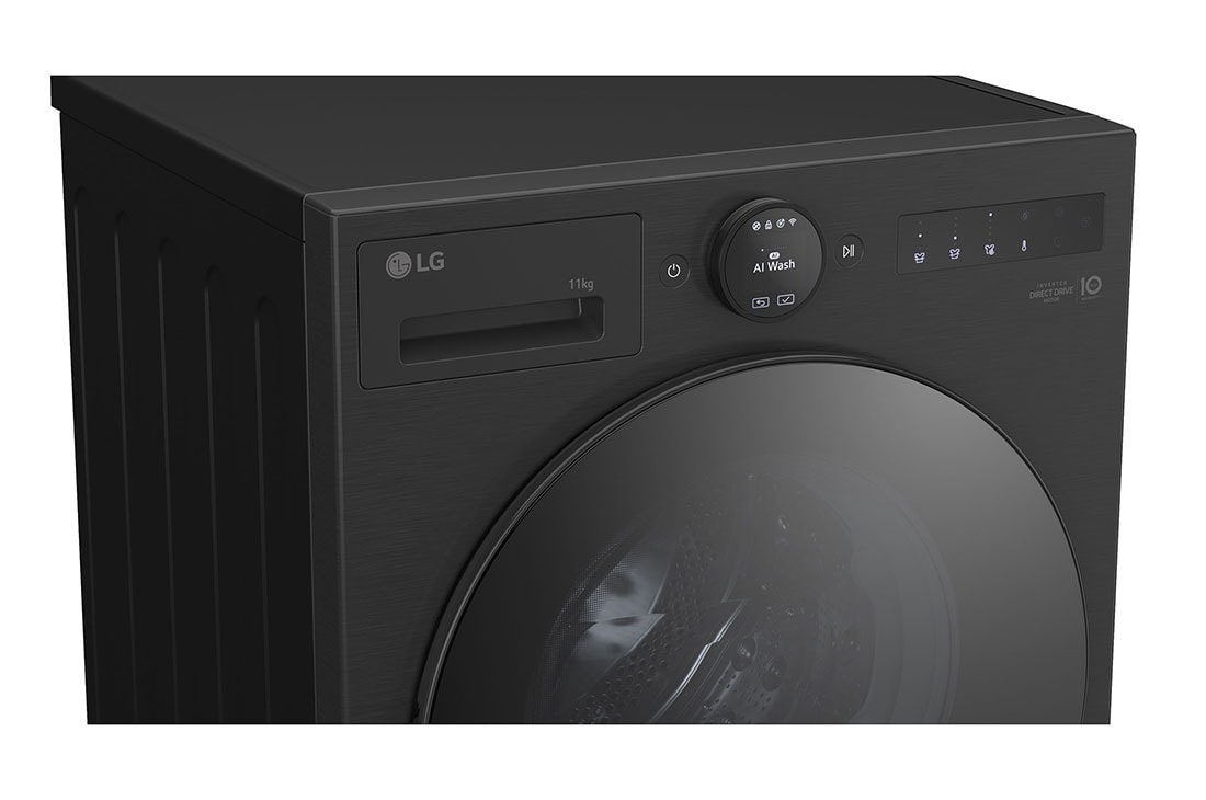 LG 11 kg Vaskemaskin(Essence Black) - Energiklasse A, LCD-panel, TurboWash360™, AI DD™, Smart Diagnosis™ med Wi-Fi, perspective view, F4X7011TBB, thumbnail 6