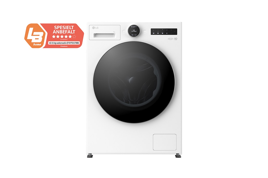 LG 9 kg Vaskemaskin(Essence White) - Energiklasse A, LCD-panel, Auto Dose, TurboWash360™, AI DD™, Smart Diagnosis™ med Wi-Fi, Front with logo, F4X7509TWS