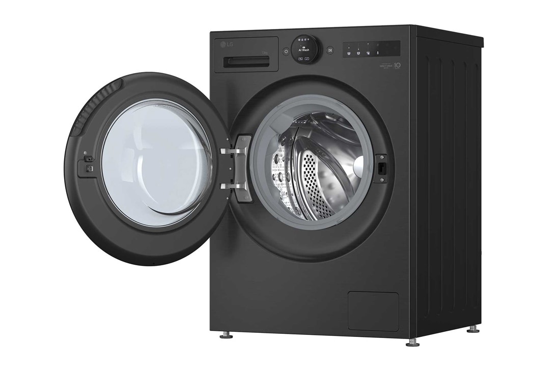LG 13 kg Vaskemaskin(Essence Black) - Energiklasse A, LCD-panel, Auto Dose, TurboWash360™, AI DD™, Smart Diagnosis™ med Wi-Fi, side open view, F4X7513TBB, thumbnail 6