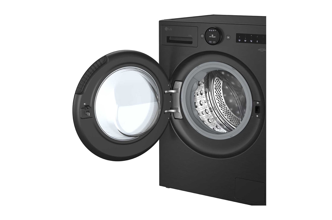 LG 13 kg Vaskemaskin(Essence Black) - Energiklasse A, LCD-panel, Auto Dose, TurboWash360™, AI DD™, Smart Diagnosis™ med Wi-Fi, side open view, F4X7513TBB, thumbnail 7