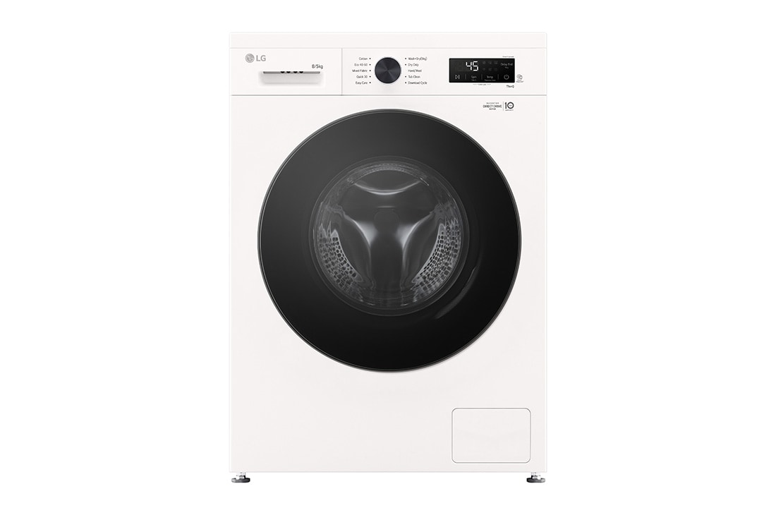 LG 8 kg / 5 kg Kombinert vaskemaskin/tørketrommel(Essence White) - Steam, Energiklasse A/E, 6 Motion DD™, Smart Diagnosis™ med Wi-Fi, Front view, W4X1085NWB