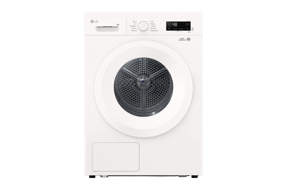 LG 9 kg Tørketrommel (Essence White) - Energiklasse C/A+++, Heat Pump og Smart Diagnosis™ med Wi-Fi, front view, RHX1009NWH