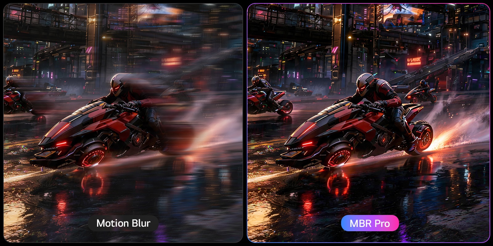 MBR (Motion Blur Reduction) Pro reduserer bevegelsesuskarphet ved å senke skjermens persistenstid for klarere bevegelse under intenst spilling