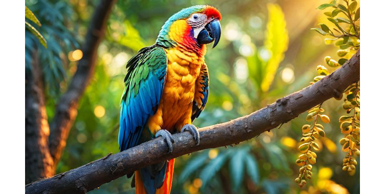 Lines animate across a very dull and almost gray image of a parrot in a forest as if a supercomputer is analyzing the elements in the frame. A laser traces the parrot's silhouette and then it is enhanced to be brighter, sharper, and more colorful. The background also transforms from left to right, now with improved contrast, depth, and colors.