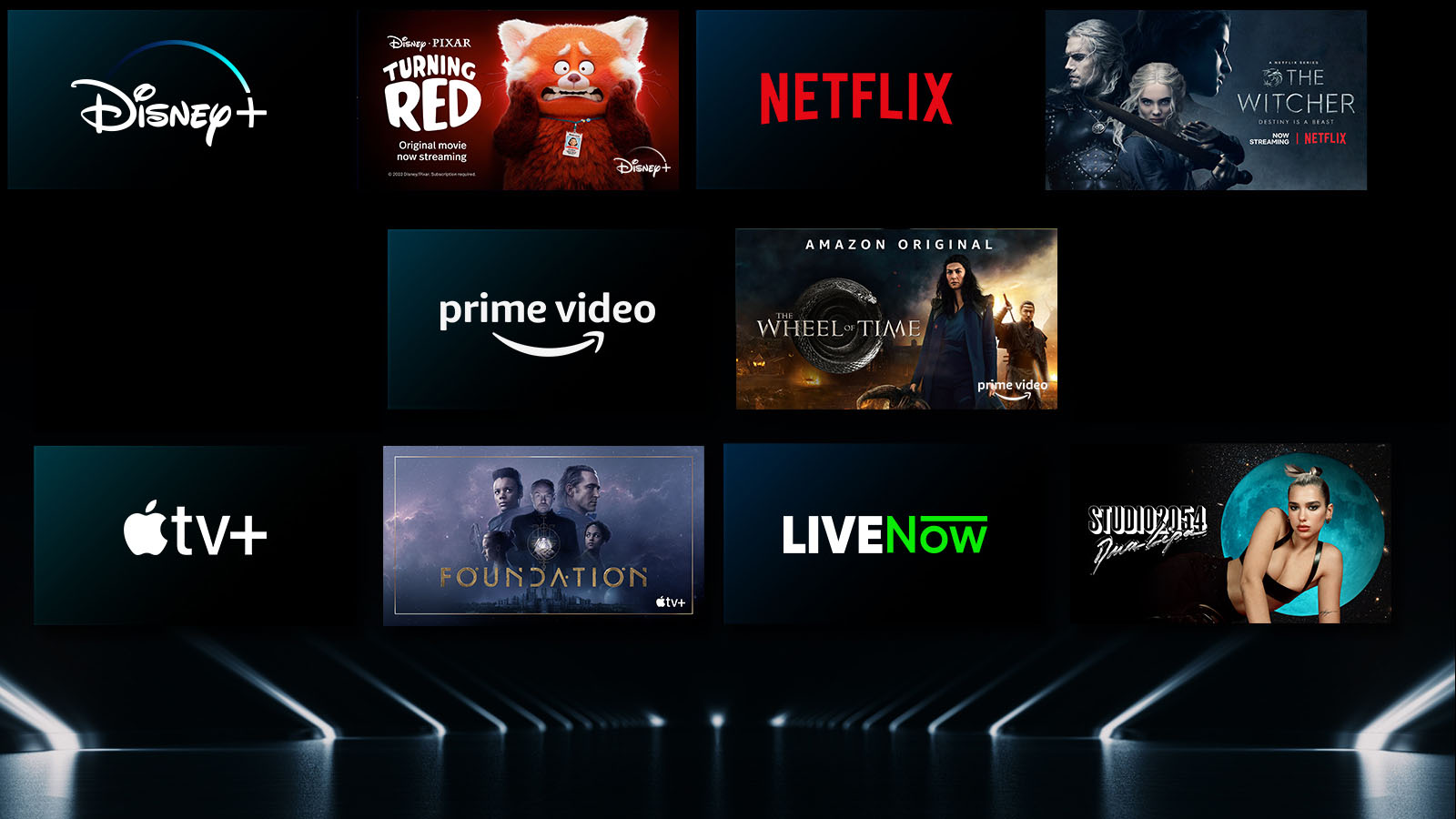 Image showing a variety of OTT services with their respective shows beside each logo.
