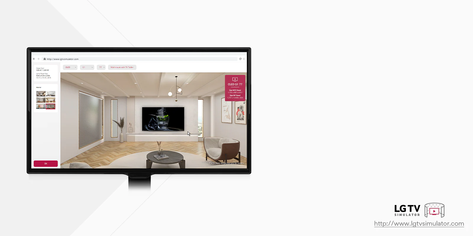 This is an explanatory image of a simulator that allows you to place  all LG TV models in a virtual space.