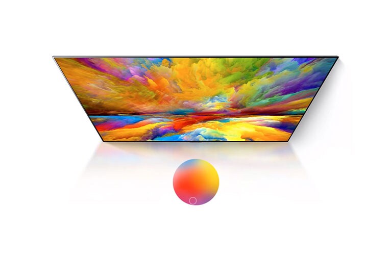 A TV screen showing milky way, blue sky, and explosion of colorful dust with great quality(play the video)