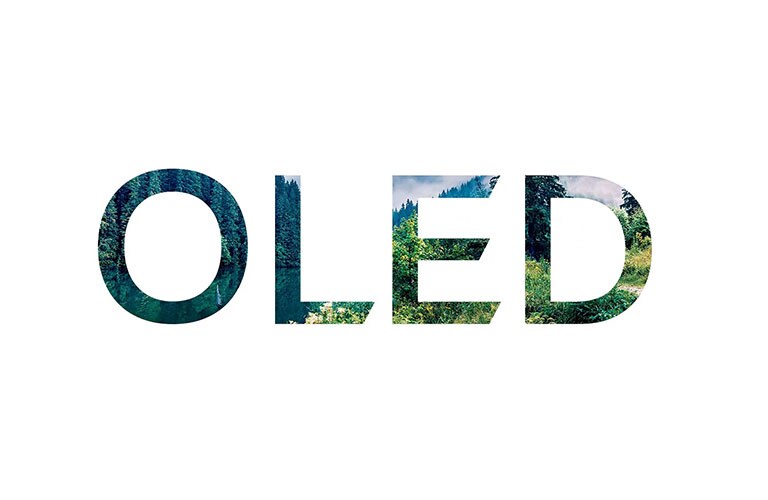 A word ‘OLED’ filled with a nature image sliding in from right(play the video)