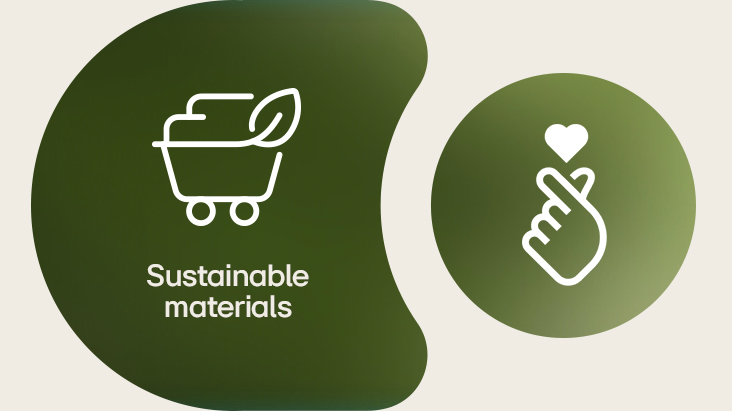 On the left LG's sustainable materials icon is shown with its name written below. On the right ESG finger-heart icon is shown.