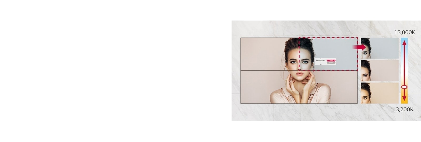 VL5PJ can adjust the color temperature from 3,200K to 13,000K in units of 100K.