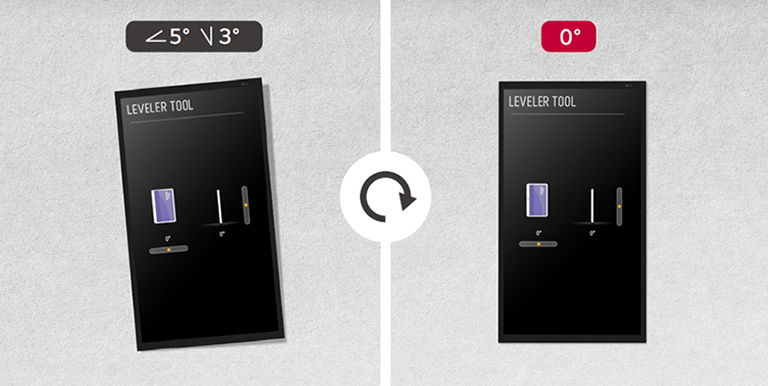 A display is installed without tilting using the self-leveler tool.