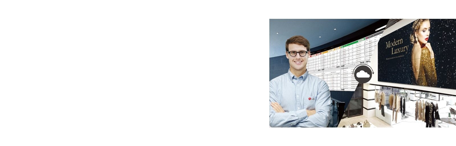 The LG employee is remotely monitoring the VSM5J series installed in a different place by using cloud-based LG monitoring solution.