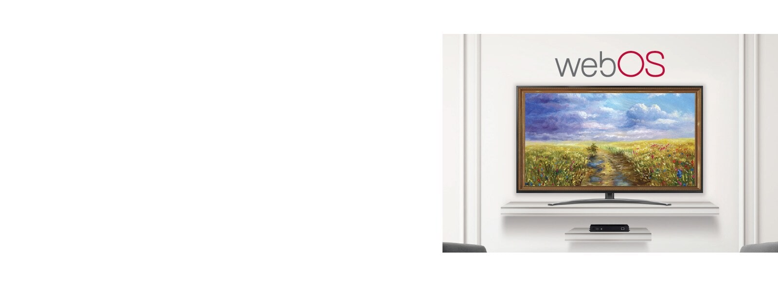 A TV connected to the STB6500 is screening an art piece with Gallery Mode based on webOS 5.0.