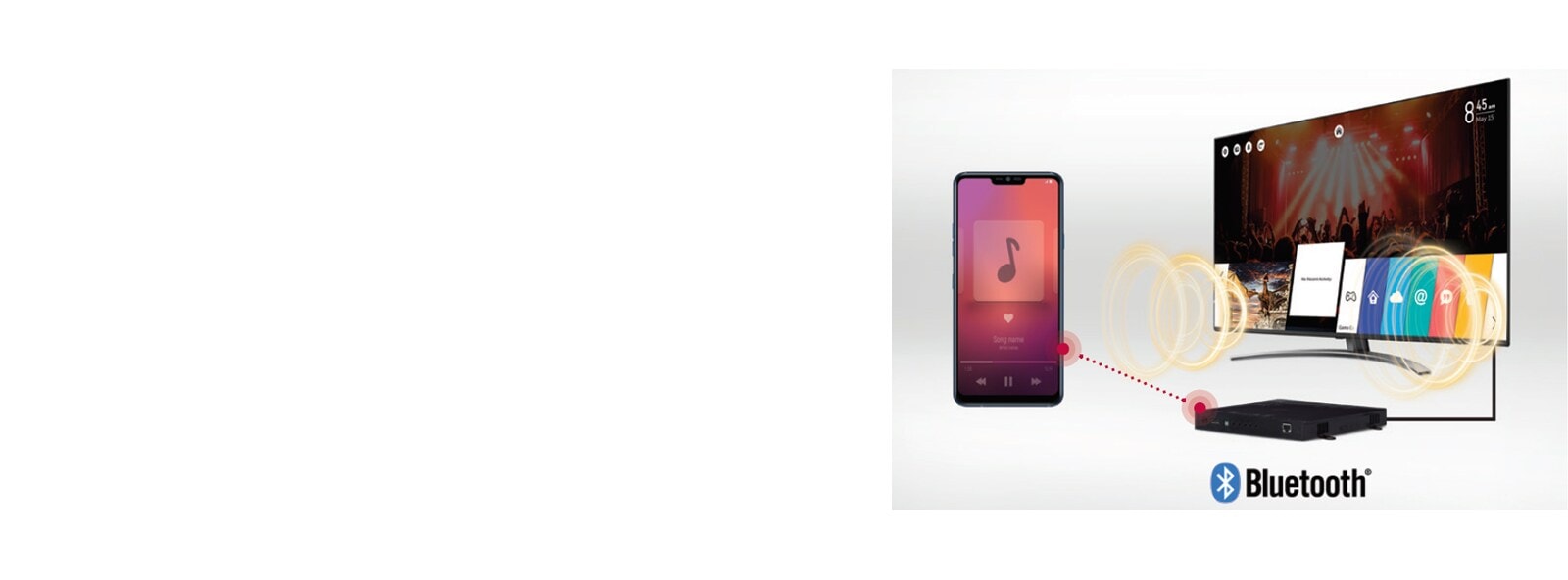 Mobile device and TV with STB6500 are connected via Bluetooth, so music on the device is played on TV.