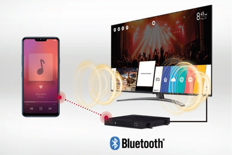 Mobile device and TV with STB6500 are connected via Bluetooth, so music on the device is played on TV.
