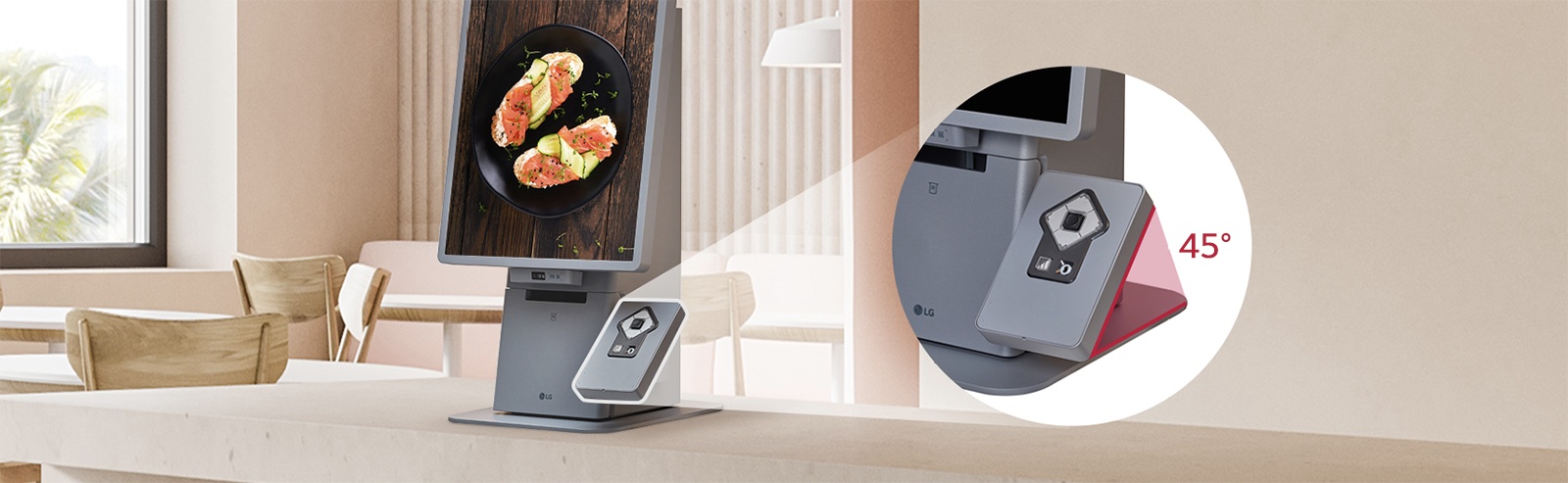 The tactile keypad on the LG Kiosk is ergonomically designed and positioned at a 45-degree angle.