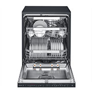 LG THINQ™ Top Control Dishwasher QuadWash™ & TrueSteam®, in black, LG Top Control Smart THINQ Dishwasher, Matte Black, front view featuring SmartRack™ Plus system, DFB227HM, DFB227HM, thumbnail 3