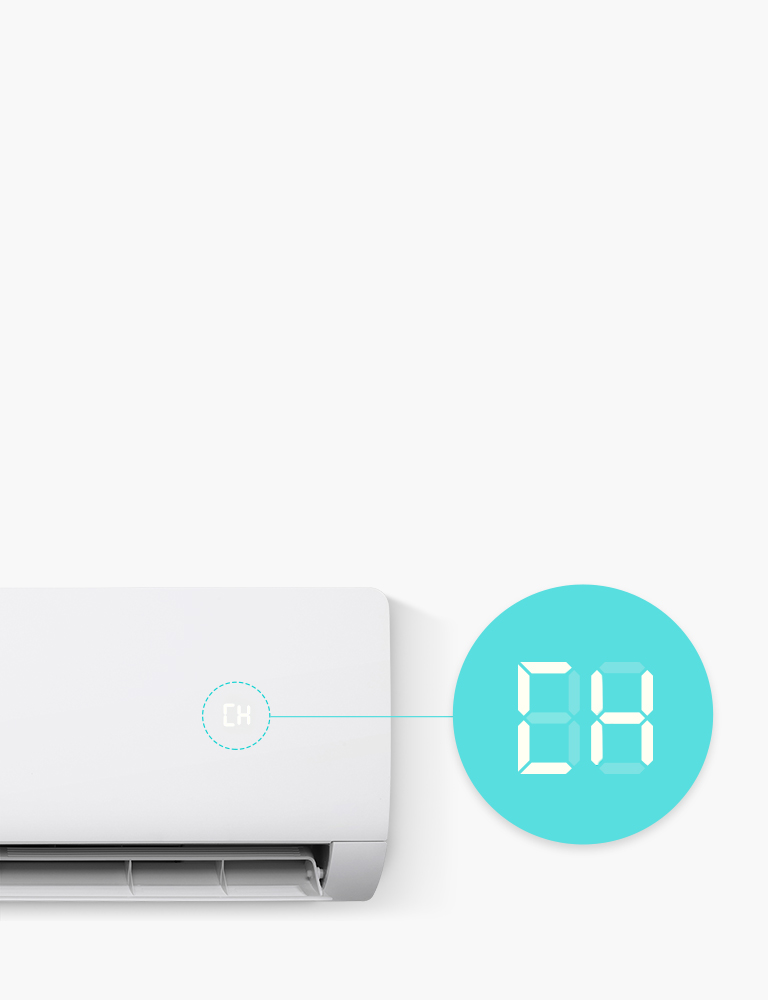 Image of an LG air conditioner showing a “CH” LED code with a smart diagnosis message.