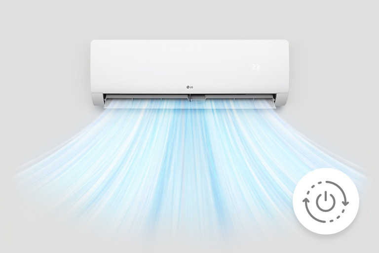 Image of an LG air conditioner blowing cool air with an auto restart feature.
