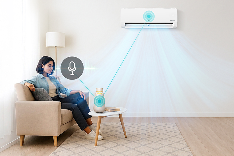 Image of operating LG air conditioner with AI speaker's voice assistant