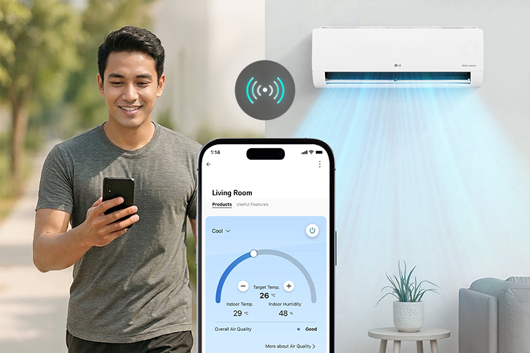 Image of controlling LG air conditioners outdoors with the ThinQ app