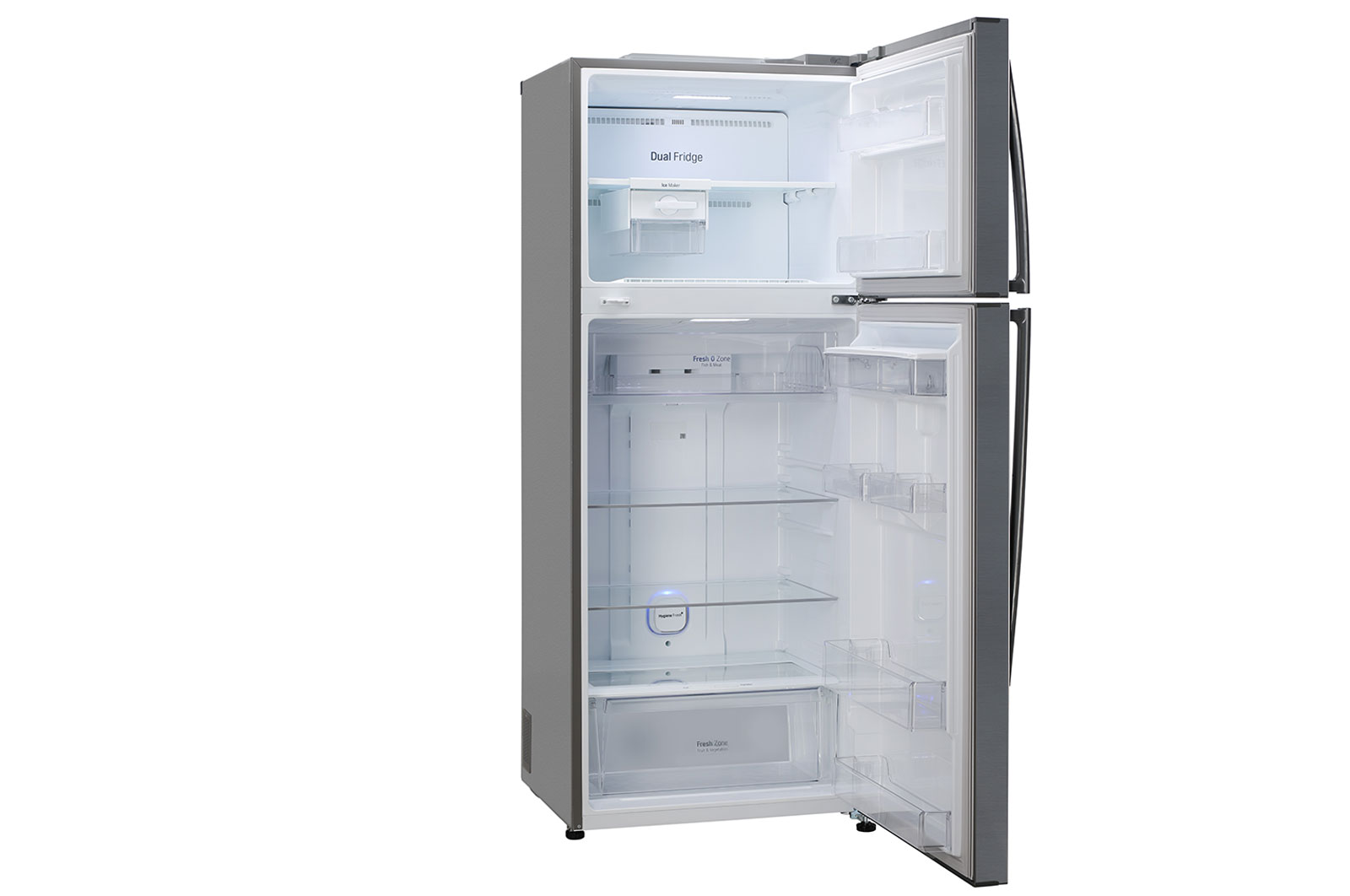 471L Top Freezer with LED Lighting in Shiny Steel LG NP