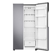 LG 613L Side-by-Side Refrigerator in Dark Grapite, front left door open view, GS-B6181DS, thumbnail 2