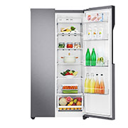 LG 613L Side-by-Side Refrigerator in Dark Grapite, front left door open view, GS-B6181DS, thumbnail 5