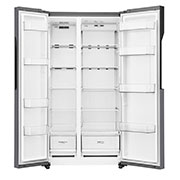 LG 613L Side-by-Side Refrigerator in Dark Grapite, front door open view without food, GS-B6181DS, thumbnail 7