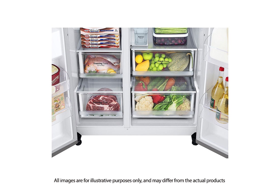 LG 674L side-by-side-fridge with Smart Inverter Compressor in Platinum Silver, 617L side-by-side-fridge with Smart Inverter Compressor in Platinum Silver, GS-L6172PZ, thumbnail 4