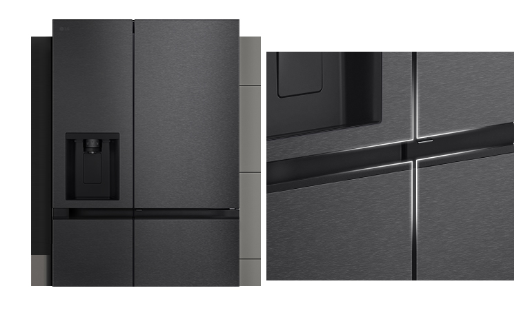 The refrigerator with a black and luxurious kitchen interior was installed in the kitchen to express the total product design.