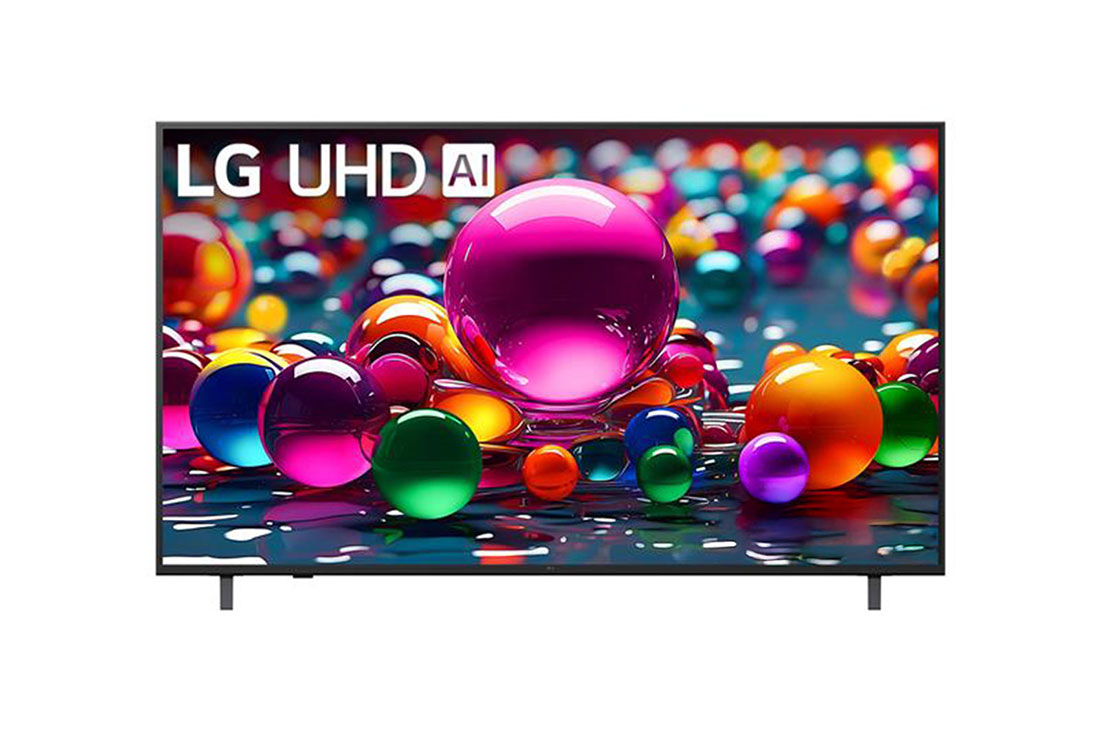 LG 65 Inch LG UHD AI UA84 4k Smart TV , Front view of UHD UA84 TV, LG UHD Al Logo on the top corner. LG UHD TV depicts colorful paintike textures coming together., 65UA8450PSA