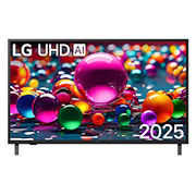 LG 43 Inch LG UHD AI UA84 4k Smart TV 2025, Front view of UHD UA84 TV, LG UHD Al Logo on the top corner. LG UHD TV depicts colorful paintike textures coming together., 43UA8450PSA, thumbnail 1