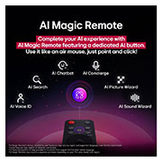 LG 86 Inch LG UHD AI UA84 4k Smart TV, LG AI Magic Remote with the AI button highlighted. Around it are the different functionalities that a user can access from the button. AI Voice ID, AI Search, AI Chatbot, AI Concierge, AI Picture Wiza, 86UA8450PSA, thumbnail 10