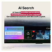 LG 86 Inch LG UHD AI UA84 4k Smart TV, Close-up of an LG TV screen showing how AI Search works. A small chat window is open showing how the user asked for what sports games are available. AI search responded via chat and by showing thumbna, 86UA8450PSA, thumbnail 11