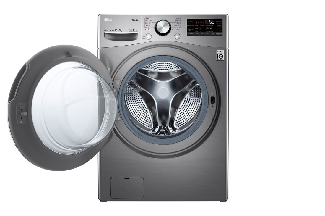 LG Front Load Washer Dryer with AI Direct Drive™, 15/8KG, front open view, F2515RTGV, thumbnail 16