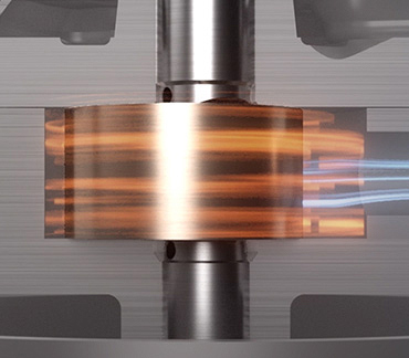 The motor of the conventional inverter is rotating at the same speed.