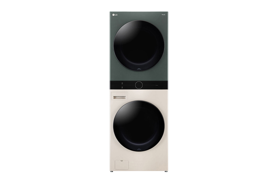 LG 21/16kg AI DD™ Front Load WashTower™, Front view (with two doors open for dryer and washer), WT2116NHEG